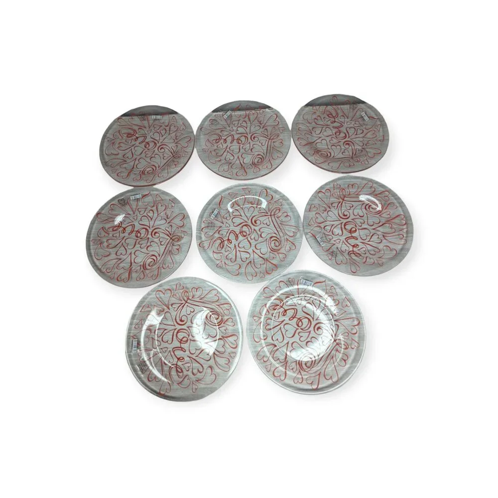 Crate&Barrel Heart Salad Glass Plates 669-588 Set of 8 NWT